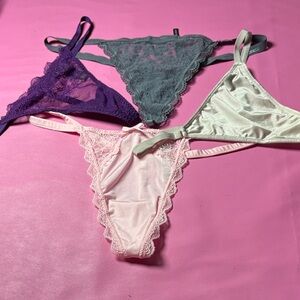 Victoria's Secret Lace & Satin Thong Set — Pink, Purple, Gray, Ivory